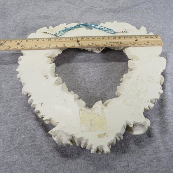 Vintage Heart Hydrangea & Rose Wreath Wall Hanging Ivory w shading Heavy Resin - Picture 6 of 7
